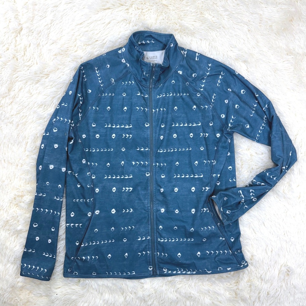 Carve Designs Jacket Women XL Blue Indigo style Geometric Print Full Zip Active